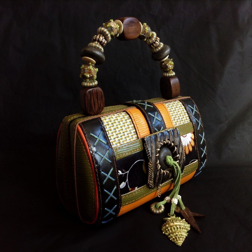 Mary Frances Novelty Collection Retired Beaded Handbag Wood Silk Seashells EUC - Picture 3 of 10